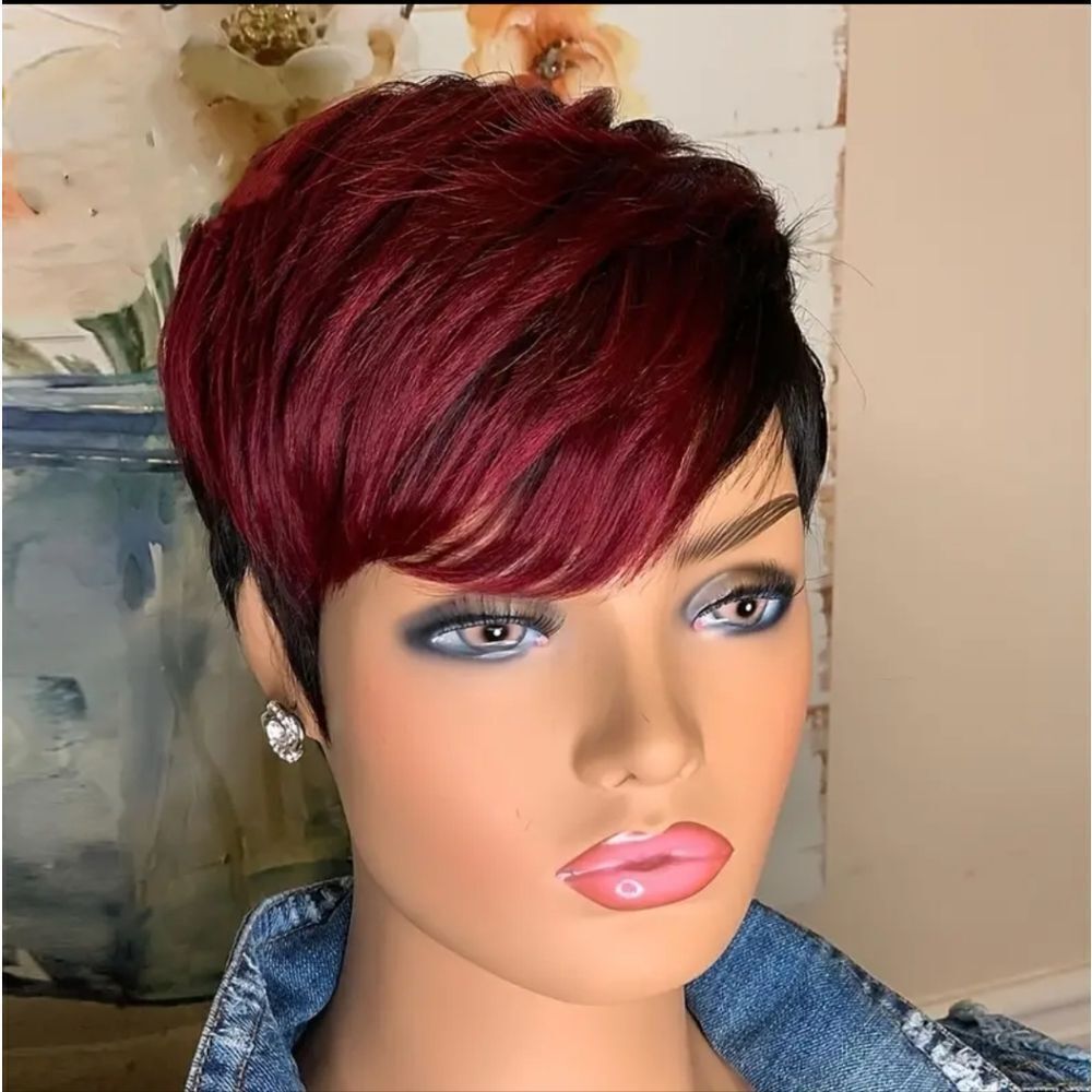 🆕🧒🏽Wine Red and Black Bob Pixie Cut Wig